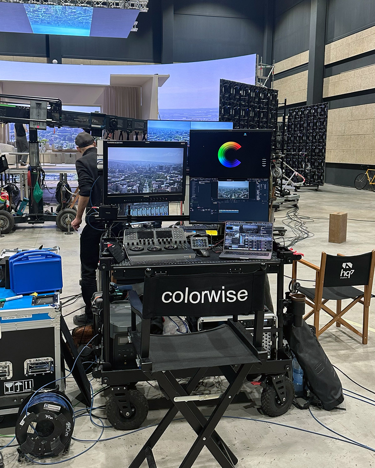 Stage workflow / DIT workstation beside the set
